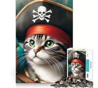 Puzzle de 1000 pièces Chat Pirate avec Perroquet pour Adultes et Adolescents Jouet Anti-Stress Idée Cadeau Originale pour Les fêtes (38x26cm)