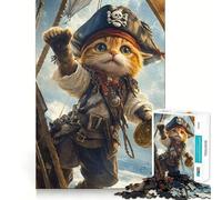 Puzzle de 1000 pièces Chat Pirate et Boussole pour Adultes, idéal pour développer Ses capacités cognitives et réduire Le Stress Décoration Murale aux Bords précis (38x52cm)
