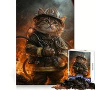 Puzzle de 1000 pièces Chat Pompier- Découpe Lisse et Amusante Idéal pour stimuler la mémoire et se détendre Cadeau d'anniversaire (50x75cm)