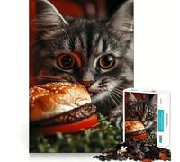 Puzzle de 1000 pièces « Chat Qui a Envie d'un Hamburger »,Bords Lisses,Jeu de Concentration Amusant,Moment de détente,Cadeau d'anniversaire (50x75cm)