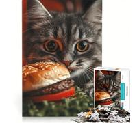 Puzzle de 1000 pièces Chat Qui a Envie d'un Hamburger, Jeu de réflexion, Difficile et Stimulant, Cadeau d'anniversaire, 50x75cm