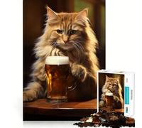 Puzzle de 1000 pièces « Chat Qui Aime la bière » Découpe Nette Jeu de logique et de réflexion Cadeau d'anniversaire Amusant (38x26cm)