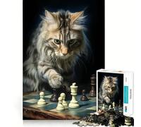 Puzzle de 1000 pièces « Chat Qui Aime Les échecs » Jeu de logique et de réflexion Cadeau d'anniversaire Amusant (50x75cm)