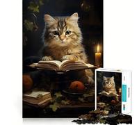 Puzzle de 1000 pièces Chat Qui lit pour Adultes, Jeu de logique et Anti-Stress, découpe de précision, pour Les fêtes (38x52cm)