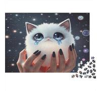 Puzzle de 1000 pièces « Chat Qui pleure dans l'espace » : Un Chat Blanc Qui pleure. Jeu éducatif pour Adultes (à partir de 12 Ans). Décoration intérieure. Idée 52 x 38 cm. Contenu :