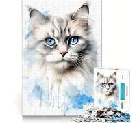 Puzzle de 1000 pièces Chat Ragdoll Aquarelle Jeu de Concentration Découpe Experte Artisanat Fascinant Passe-Temps captivant pour Les Moments de détente (38x52cm)