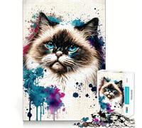 Puzzle de 1000 pièces Chat Ragdoll Aquarelle pour Adolescents Jeu de logique Fine Loisirs et détente Décoration Murale aux Bords Nets (38x52cm)