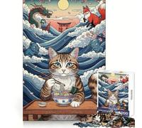Puzzle de 1000 pièces Chat Ramen (Esprits Japonais) pour Adolescents,idéal pour stimuler la réflexion et se divertir Ajustement Parfait (50x75cm)