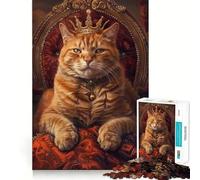 Puzzle de 1000 pièces Chat Reine Couronne Trône Bords Lisses Jeu créatif Jouet pour des Moments de détente Cadeau d'anniversaire Amusant (38x52cm)