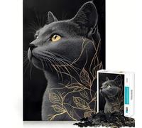 Puzzle de 1000 pièces Chat Russe Noir avec lianes dorées,pièces Bien ajustées,Jeu de Concentration Amusant,Moment de détente et de Plaisir,décoration de Noël (38x26cm)