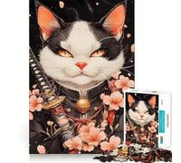 Puzzle de 1000 pièces Chat samouraï Bombay et Fleurs de Cerisier pour Adolescents, Jeu de logique et de Construction, Silencieux et Amusant, découpe Nette, Joli Cadeau (50x75cm)