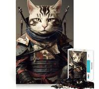 Puzzle de 1000 pièces Chat Samouraï Japonais Découpe Fine Art Jeu de Logique et de Réflexion Détente Cadeau d'anniversaire Amusant (38x52cm)