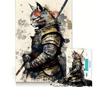 Puzzle de 1000 pièces Chat Samouraï Peinture Qualité Premium Découpe Détente Jeu de Réflexion Créatif Paix et Amusant Décoration Murale de Noël (38x26cm)