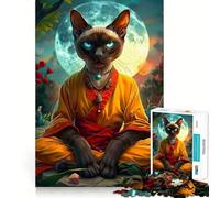 Puzzle de 1000 pièces Chat Siamois Mystique pour Adolescents, Jouet cognitif, Plaisir Lent, Bords de qualité supérieure, Cadeau du Père Noël 38x26cm