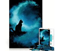 Puzzle de 1000 pièces Chat Silhouette Observant Les étoiles pour Adolescents, Puzzle logique Solide, Jeu de précision, Cadeau de Noël 38x26cm