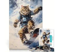 Puzzle de 1000 pièces Chat snowboardeur Vintage pour Adolescents Jeu Intelligent et Relaxant Assemblage du Motif Liste de souhaits du Père Noël 38x26cm