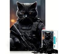 Puzzle de 1000 pièces Chat Soldat Adulte Jeu de mémoire Amusant Découpe Nette Pièces Robustes Cadeau Unique pour soulager Le Stress (38x26cm)