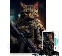 Puzzle de 1000 pièces Chat Soldat Animal pour Adolescents Jeu de Concentration mentale Découpe de précision Bords Lisses pour Les fêtes (50x75cm)