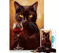 Puzzle de 1000 pièces Chat sophistiqué avec Verre de vin pour Adolescents Stimule la mémoire Calme et sérénité (38x26cm)