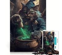 Puzzle de 1000 pièces Chat Sorcier préparant Une Potion pour Adultes Jeu Stimulant l'esprit Pièces précises et sans Couture Activité relaxante en Groupe à l'intérieur (38x52cm)