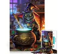 Puzzle de 1000 pièces Chat Sorcière et Chaudron pour Adultes Jeu de mémoire Amusant Découpe Experte Activité relaxante à Faire en Groupe à l'intérieur (50x75cm)