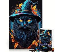 Puzzle de 1000 pièces Chat Sorcière Familier pour Adolescents Pensée Claire, Engagement Doux, Assemblage Ferme, Joli Cadeau (38x26cm)