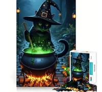 Puzzle de 1000 pièces Chat Sorcière Préparant Une Potion pour Adolescents Jeu de mémoire et de Concentration Qualité Professionnelle Activité relaxante en Groupe à l'intérieur (38x26cm)