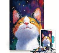 Puzzle de 1000 pièces Chat Souriant dans l'espace pour Adultes, Jeu de logique, Jeu d'intérieur, découpe de précision, Cadeau précieux 38x26cm