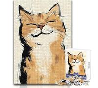 Puzzle de 1000 pièces Chat Souriant, Style Aquarelle Sumi-e, 50x75cm Jeu ludique et éducatif pour Le développement cognitif Idéal comme Cadeau attentionné