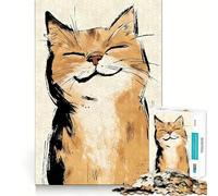 Puzzle de 1000 pièces Chat Souriant, Style Aquarelle Sumi-e, pour Adolescents Un Jeu de logique Claire, Un Passe-Temps apaisant, Une découpe Parfaite et Un Cadeau Classique 50x75cm