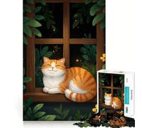 Puzzle de 1000 pièces Chat Souriant sur Le Rebord de la fenêtre pour Adolescents, Jeu de logique et de Loisirs, Bords Fins, Cadeau spécial 38x26cm