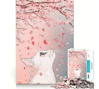 Puzzle de 1000 pièces Chat sous des pétales de Cerisier en Fleurs Jeu de réflexion créatif et de détente Décoration Murale de Noël (38x26cm)