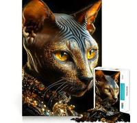 Puzzle de 1000 pièces Chat Sphynx à Paillettes dorées pour Adolescents Stimule la mémoire, réduit Le Stress, découpe de qualité supérieure, Cadeau précieux 38x52cm