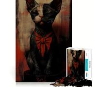 Puzzle de 1000 pièces Chat Sphynx avec nœud Papillon pour Adolescents Jeu de réflexion et de Partage Bords précis pour Les vœux du Père Noël 38x52cm