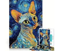 Puzzle de 1000 pièces Chat Sphynx Nuit étoilée pour Adultes, Jeu de réflexion Stimulant, Jeu de Groupe, découpe Nette, Joli Cadeau 38x52cm