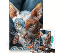Puzzle de 1000 pièces Chat Sphynx tatoué pour Adultes Puzzle de mémoire à Monter Lentement Cadeau créatif et Stimulant 50x75cm