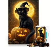 Puzzle de 1000 pièces Chat sur Citrouille au Clair de Lune,découpe précise,Art,Jeu cognitif et Amusant,Loisirs,scène de Noël (38x26cm)