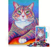 Puzzle de 1000 pièces Chat Tabby Arc-en-Ciel pour Adolescents, Jeu de Puzzle Stimulant la réflexion, Jeu de Groupe, Art Assembler, Cadeau Classique (38x52cm)