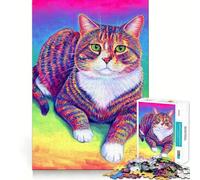 Puzzle de 1000 pièces Chat Tabby Arc-en-Ciel pour Adultes Stimule la mémoire Amusant et décontracté Bords Nets Cadeau Classique (38x52cm)