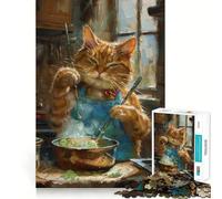 Puzzle de 1000 pièces Chat Tabby Orange Cuisinier pour Adolescents Cadeau Élégant et Découpe Lisse (38x52cm)