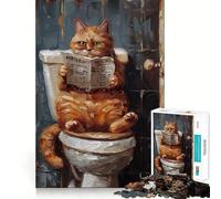 Puzzle de 1000 pièces Chat Tabby Orange Toilettes pour Adolescents Jeu de réflexion Jouet à la Maison Découpe Nette (38x52cm)