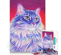 Puzzle de 1000 pièces Chat Tabby Violet pour Adolescents Puzzle Mémoire Soulevant Lumière Relaxant Image Assemblage Cadeau Exquis (38x26cm)