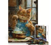 Puzzle de 1000 pièces Chat tigré Orange Cuisinier pour Adultes, idéal pour stimuler Le Cerveau, se détendre et s'amuser (38x26cm) Cadeau Parfait pour Les fêtes