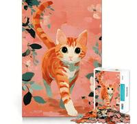 Puzzle de 1000 pièces Chat tigré Orange sur Fond Floral pour Adolescents, idéal pour stimuler la mémoire, Jouer à l'intérieur et Offrir en Cadeau (50x75cm)