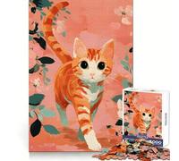 Puzzle de 1000 pièces Chat tigré Orange sur Fond Floral pour Adolescents, idéal pour stimuler la mémoire, Jouer à l'intérieur et Offrir en Cadeau (50x75cm)