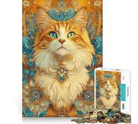 Puzzle de 1000 pièces Chat tigré Orange sur Fond Floral pour Adolescents Jeu de logique Clair et Relaxant Découpe Parfaite (38x26cm)