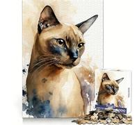 Puzzle de 1000 pièces Chat Tonkinois à l'aquarelle pour Adultes Jeu Intelligent Anti-Stress Motif à Assembler Surprise de Noël 50x75cm
