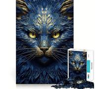 Puzzle de 1000 pièces Chat Tribal Bleu Jeu d'assemblage précis et Amusant,Stimulant la réflexion,idéal pour Les Moments de Calme,décoration de Noël (38x26cm)