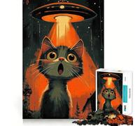 Puzzle de 1000 pièces Chat ﹨u OVNI Bordure Fine Jeu de réflexion et de détente Cadeau Artistique de Noël (38x26cm)