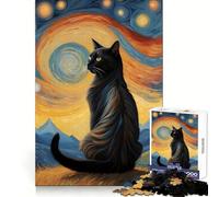 Puzzle de 1000 pièces Chat Van Gogh pour Adultes Exercice Mental,évasion et Pleine Conscience Surprise de Noël Snug Lock (38x52cm)